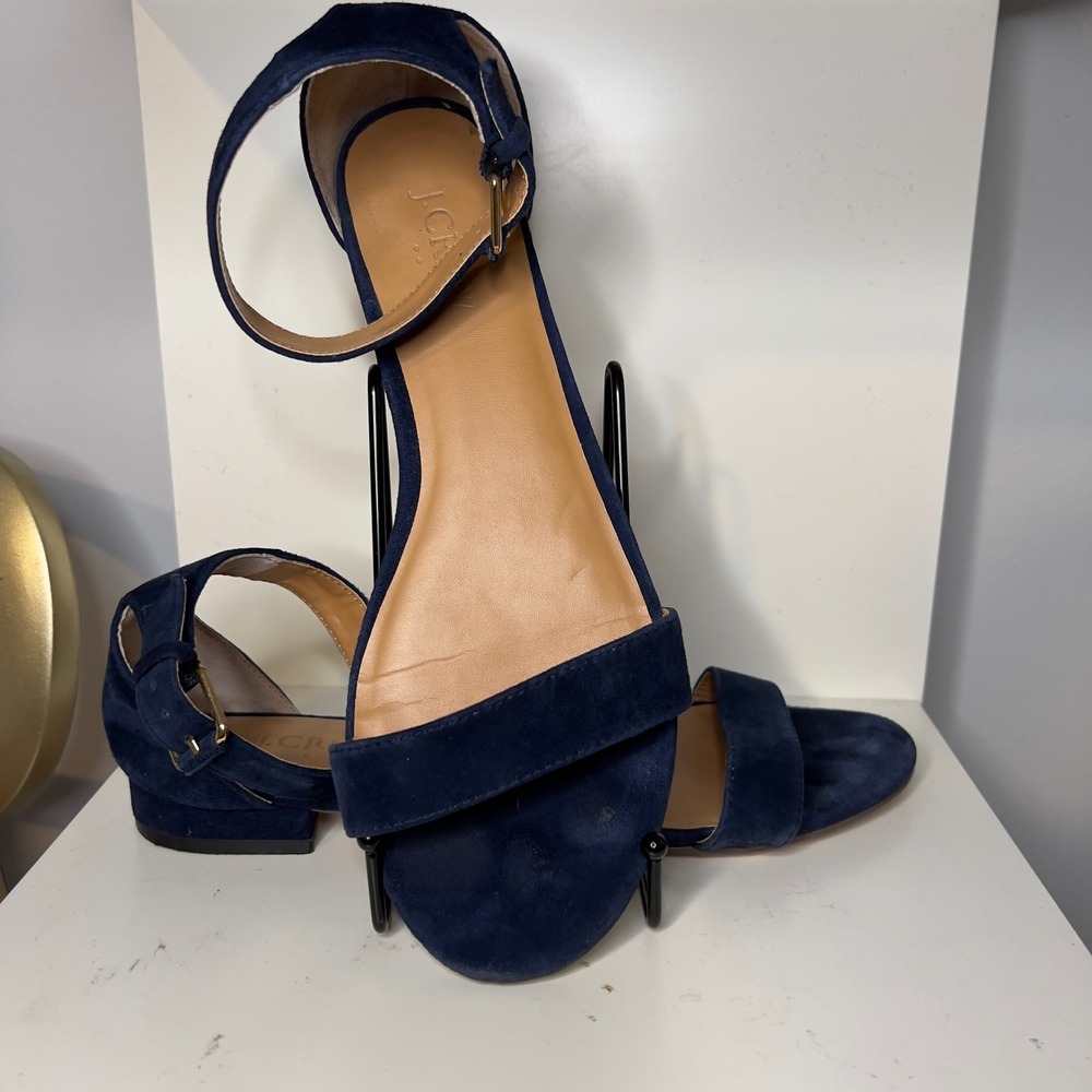 J. Crew Suede Ankle Strap Sandals Minimalist Blue Business Casual-Size 8.5